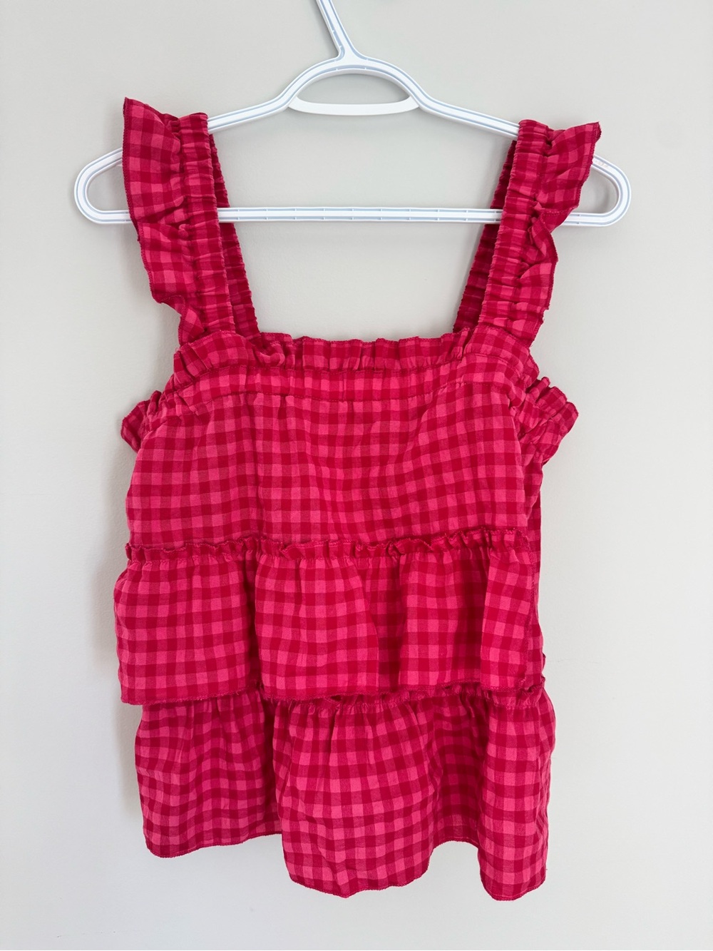SHEIN Hot Pink Gingham Ruffle Tiered Tank